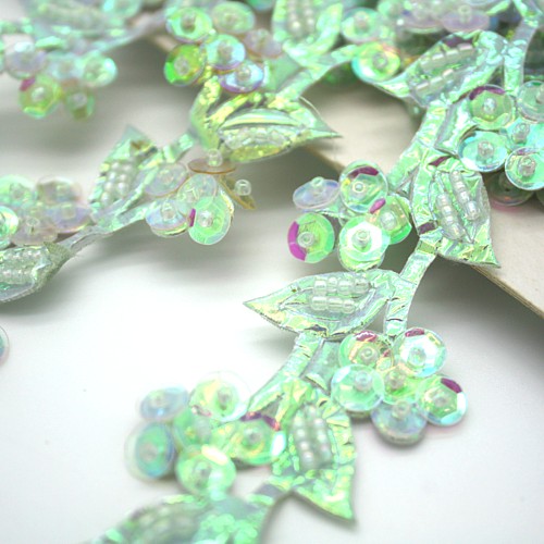 IRIDESCENT SEA GREEN  FLORAL  TRIM - sarahi.NYC