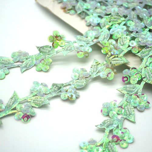 IRIDESCENT SEA GREEN  FLORAL  TRIM - sarahi.NYC