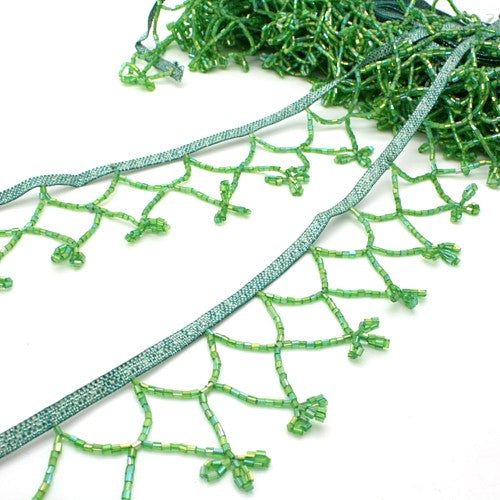 GREEN BEADED FRINGE TRIM - sarahi.NYC