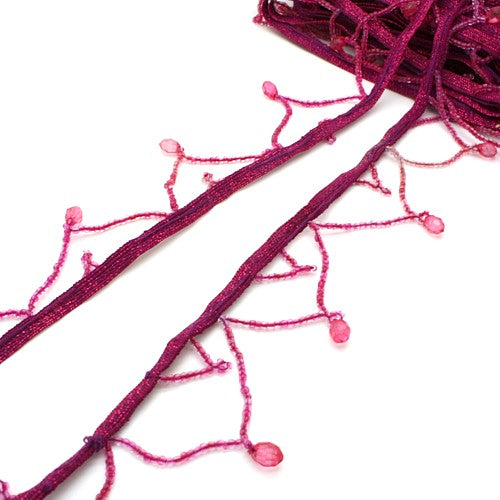 CERISE PINK BEADED FRINGE TRIM - sarahi.NYC