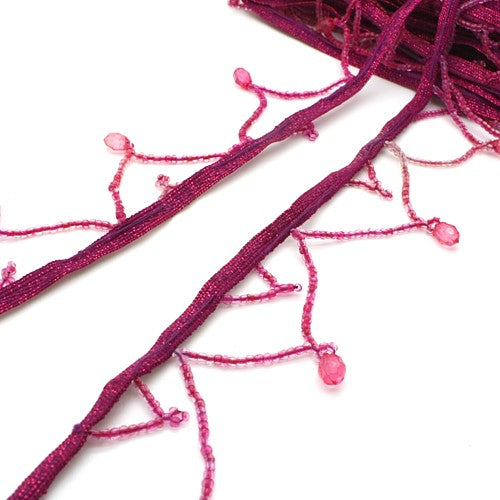 CERISE PINK BEADED FRINGE TRIM - sarahi.NYC