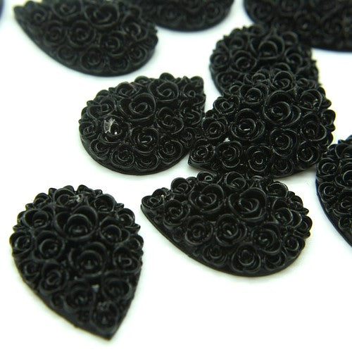 PACK OF 5 - BLACK ROSE FLAT BACK GEMS - sarahi.NYC