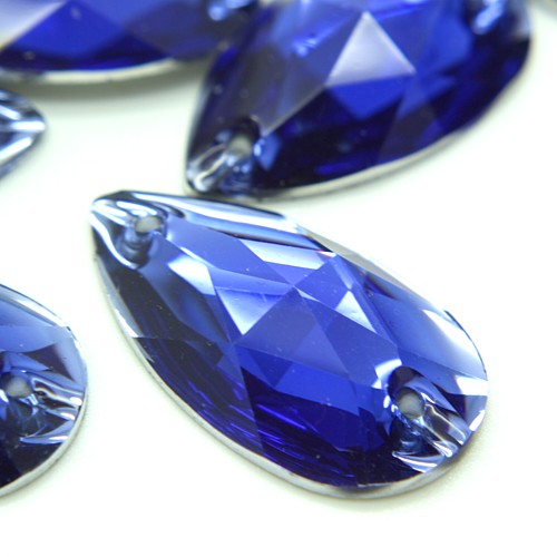 PACK OF 10 - TEARDROP 28 mm FLAT BACK BLUE RHINESTONE GEMS - sarahi.NYC