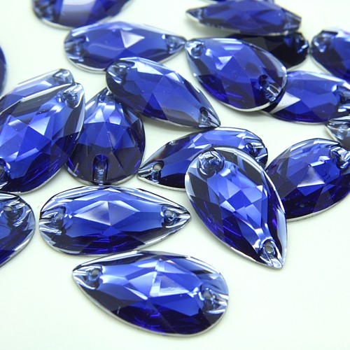 PACK OF 10 - TEARDROP 28 mm FLAT BACK BLUE RHINESTONE GEMS - sarahi.NYC