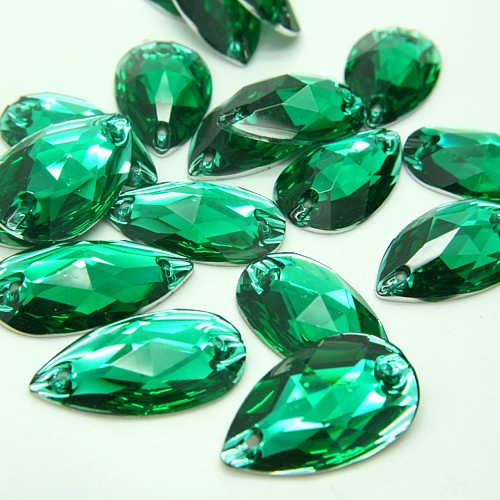 PACK OF 10 - TEARDROP 28 mm FLAT BACK EMERALD GREEN RHINESTONE GEMS - sarahi.NYC