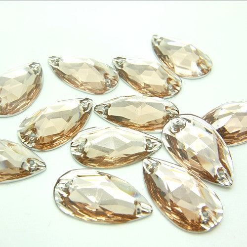 PACK OF 10 - TEARDROP 28 mm FLAT BACK LIGHT PEACH RHINESTONE GEMS - sarahi.NYC