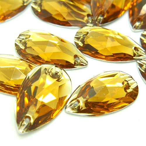 PACK OF 10 - TEARDROP 28 mm FLAT YELLOW GOLD RHINESTONE GEMS - sarahi.NYC