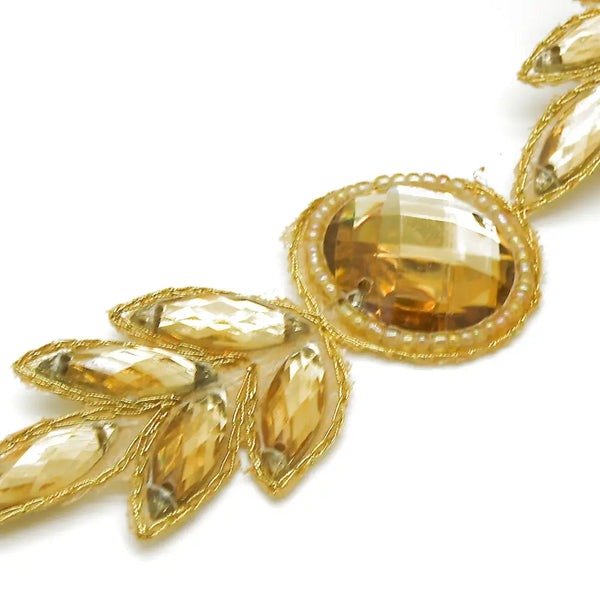 Gold Floral Rhinestone Trim - Sarahi.nyc Trims