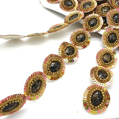 GOLD BLACK SEQUIN GEM BEADED TRIM - sarahi.NYC