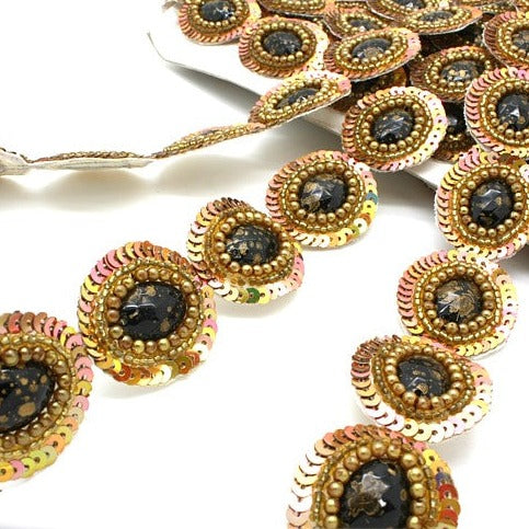 GOLD BLACK SEQUIN GEM BEADED TRIM - sarahi.NYC