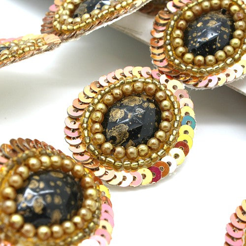 GOLD BLACK SEQUIN GEM BEADED TRIM - sarahi.NYC