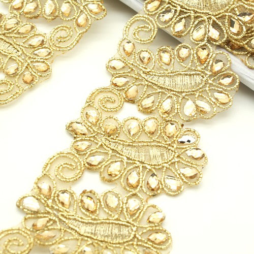 GOLD PAISLEY STYLE RHINESTONE TRIM - sarahi.NYC