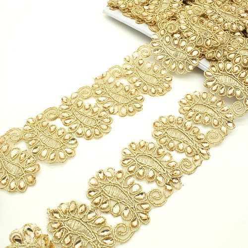GOLD PAISLEY STYLE RHINESTONE TRIM - sarahi.NYC