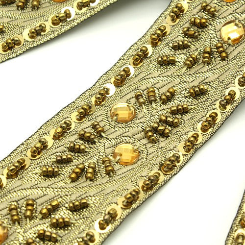 GOLD BEADED FABRIC RIBBON TRIM - sarahi.NYC