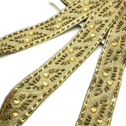 GOLD BEADED FABRIC RIBBON TRIM - sarahi.NYC