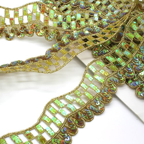 GREEN BEADED NET SEQUIN TRIM - sarahi.NYC