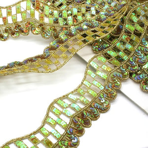 GREEN BEADED NET SEQUIN TRIM - sarahi.NYC