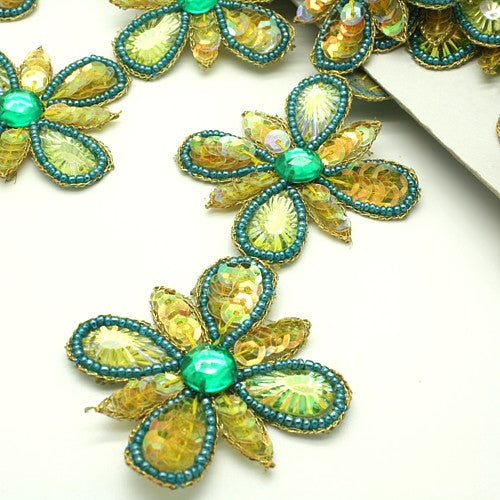 YELLOW GREEN FLOWER RHINESTONE  TRIM - sarahi.NYC