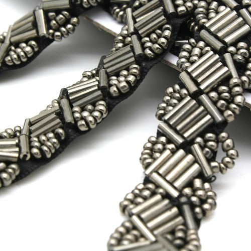 GUNMETAL BEADED BUGLE  TRIM - sarahi.NYC