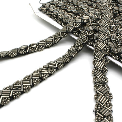 GUNMETAL BEADED BUGLE  TRIM - sarahi.NYC
