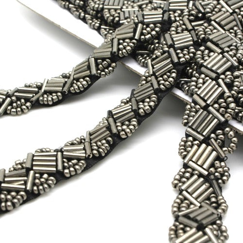 GUNMETAL BEADED BUGLE  TRIM - sarahi.NYC