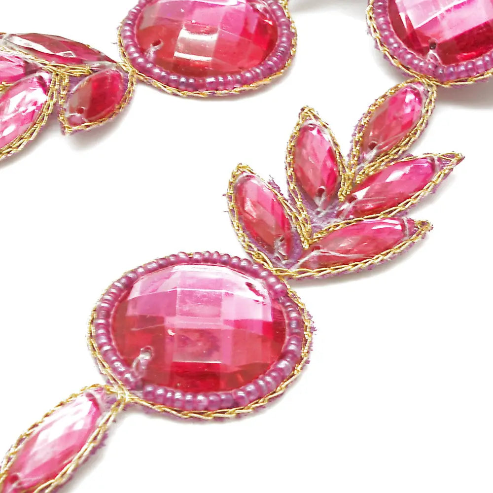 Hot Pink Floral Rhinestone Trim - Sarahi.nyc Trims