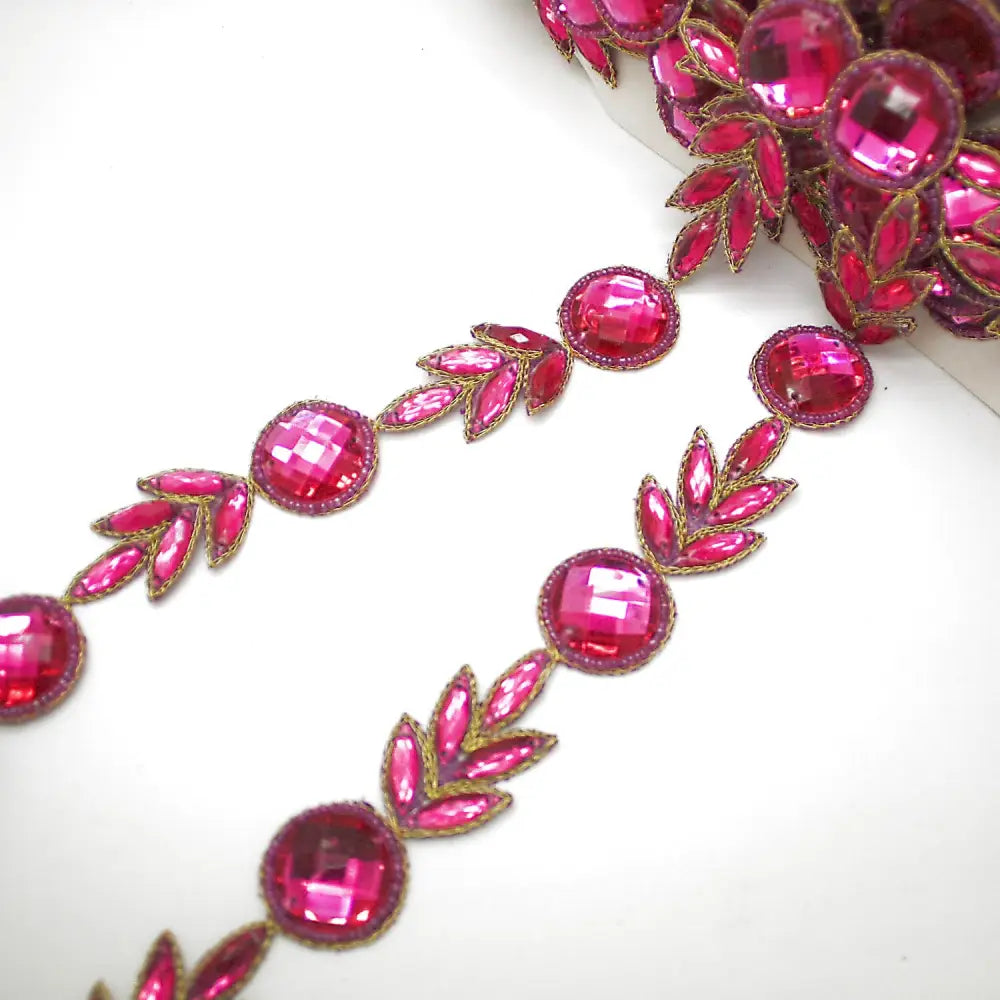 Hot Pink Floral Rhinestone Trim - Sarahi.nyc Trims