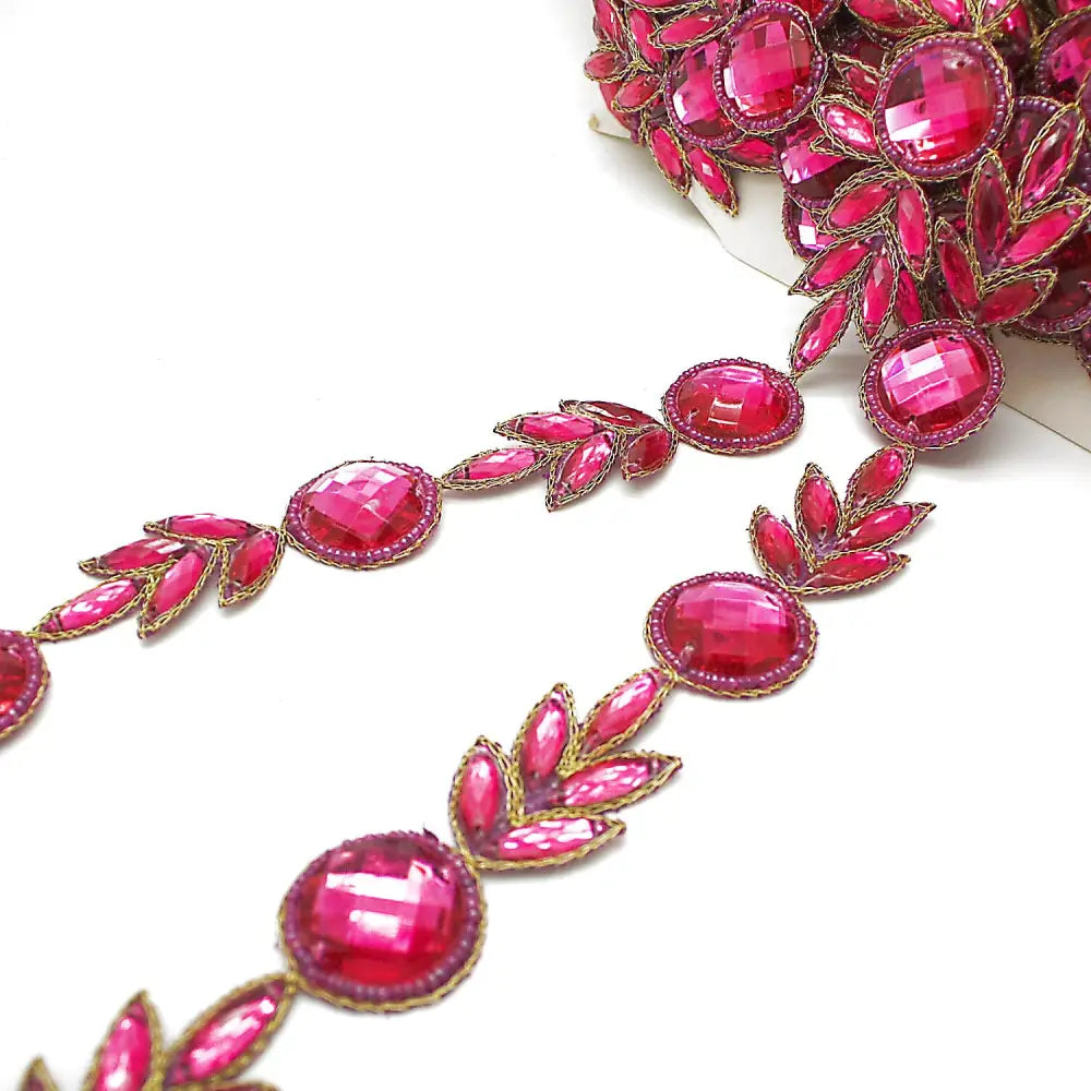 Hot Pink Floral Rhinestone Trim - Sarahi.nyc Trims