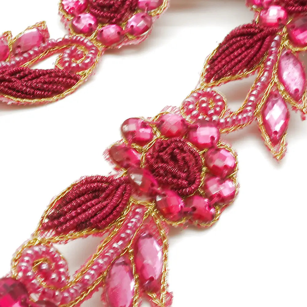 Hot Pink Rhinestone Floral Trim - Sarahi.nyc Trims