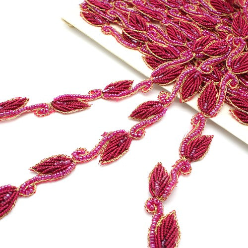 HOT PINK BEADED SMALL LEAF TRIM - sarahi.NYC