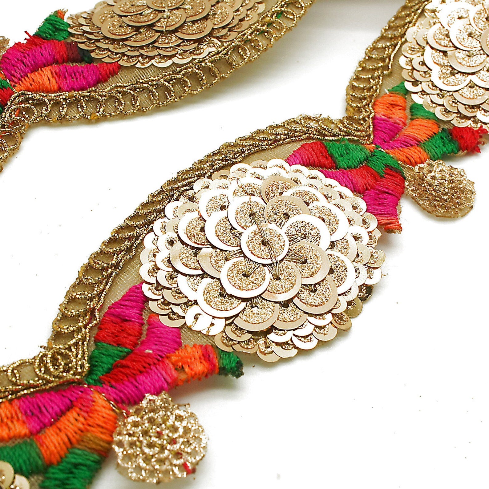 PINK GREEN EMBROIDERED SEQUIN TRIM - sarahi.NYC