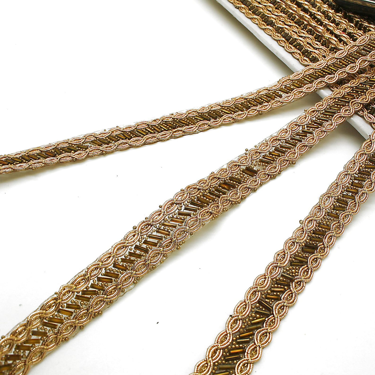 BROWN GOLD BEADED TRIM - sarahi.NYC