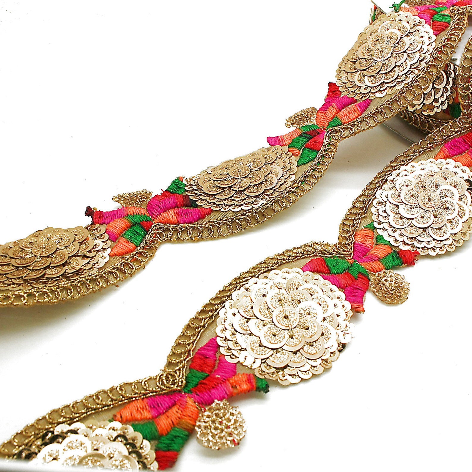PINK GREEN EMBROIDERED SEQUIN TRIM - sarahi.NYC