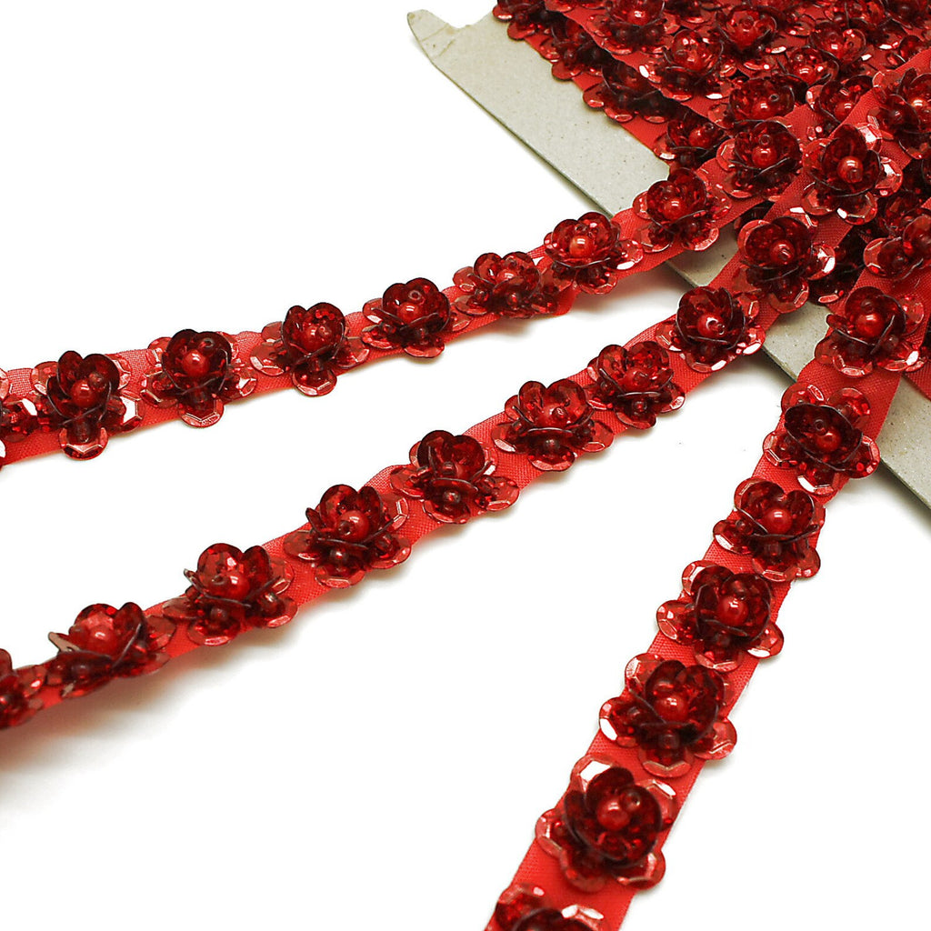 RED SEQUIN FLOWER TRIM - sarahi.NYC