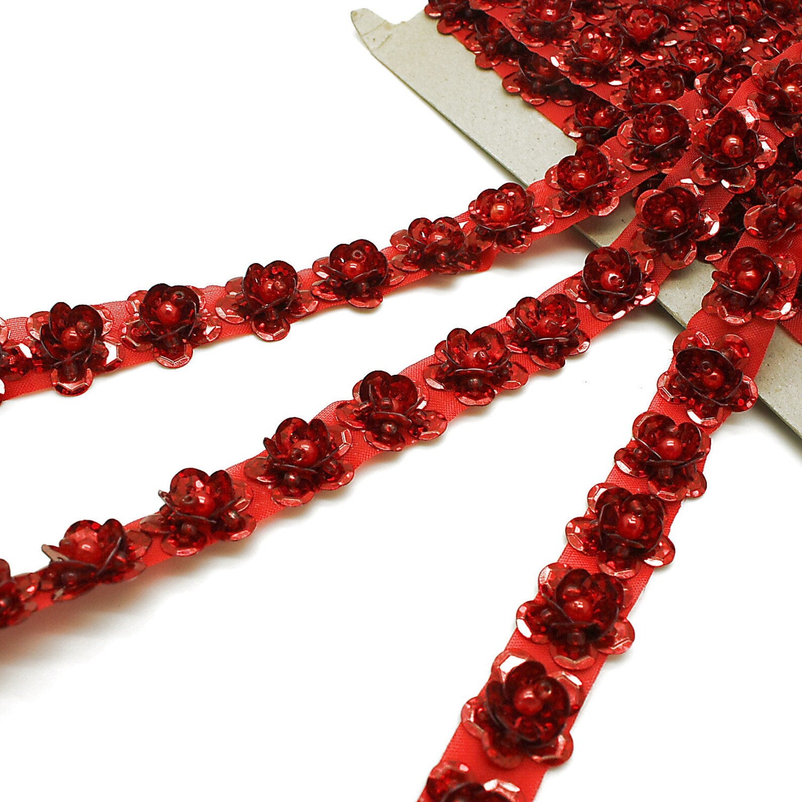 RED SEQUIN FLOWER TRIM - sarahi.NYC