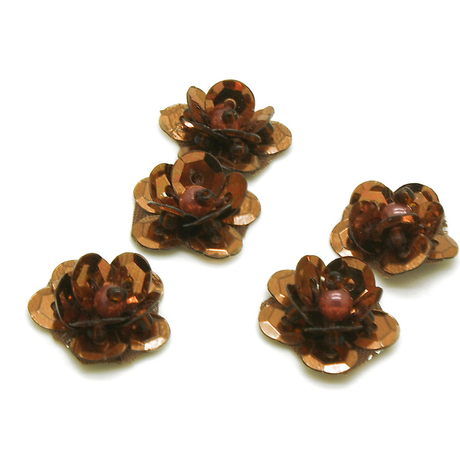 BROWN SEQUIN FLOWER  MOTIFS - Pack of 20 - sarahi.NYC