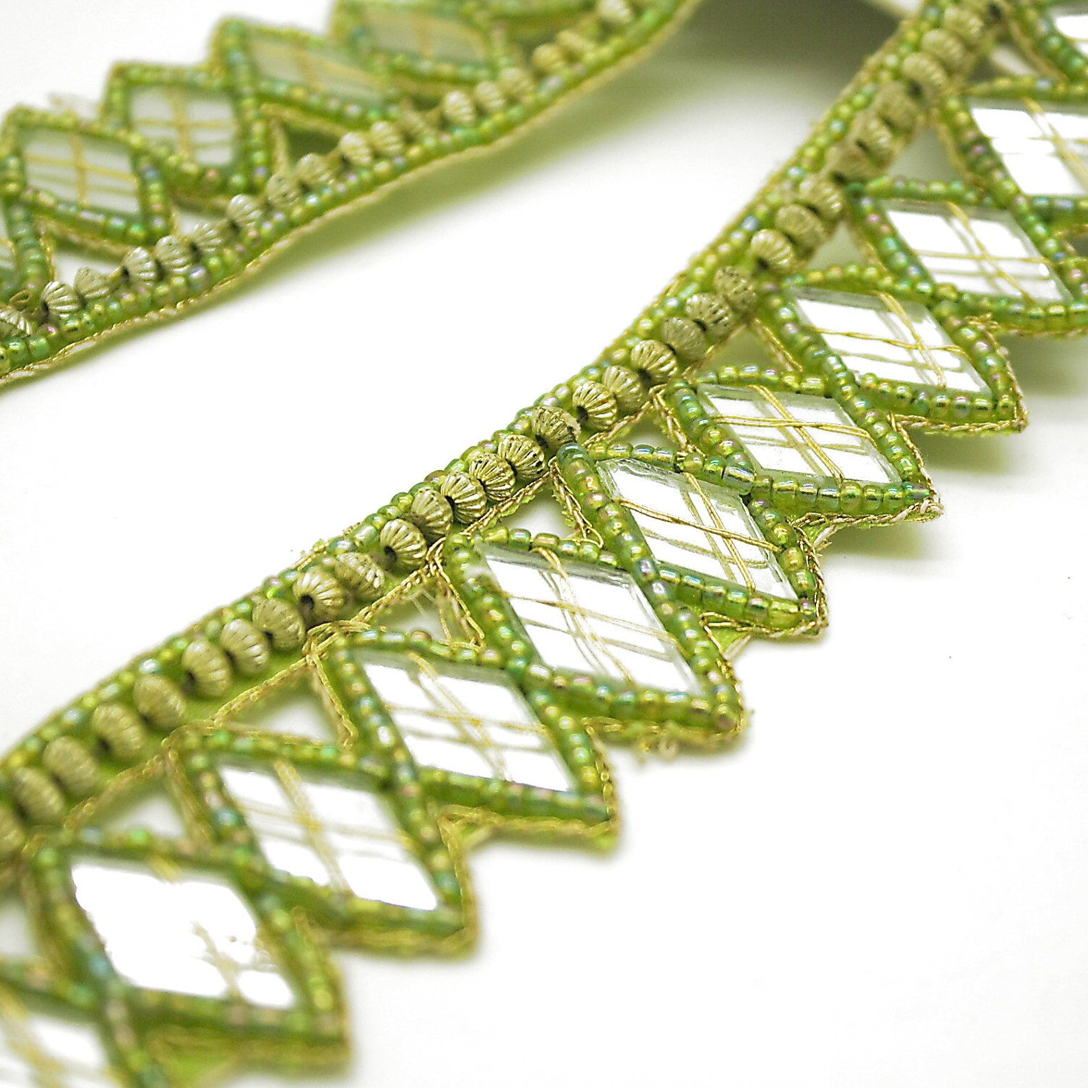 GREEN MIRROR BEADED TRIM - sarahi.NYC