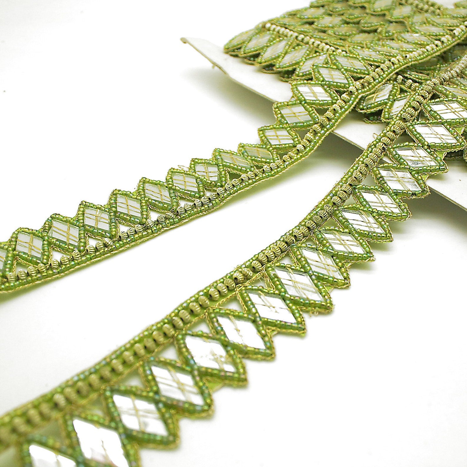 GREEN MIRROR BEADED TRIM - sarahi.NYC
