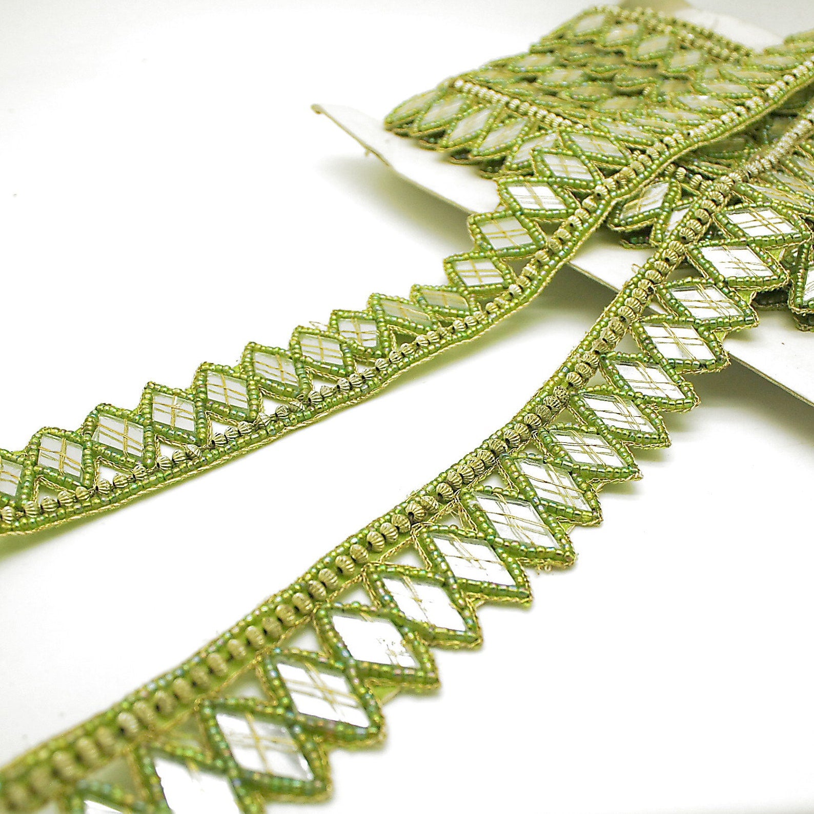 GREEN MIRROR BEADED TRIM - sarahi.NYC