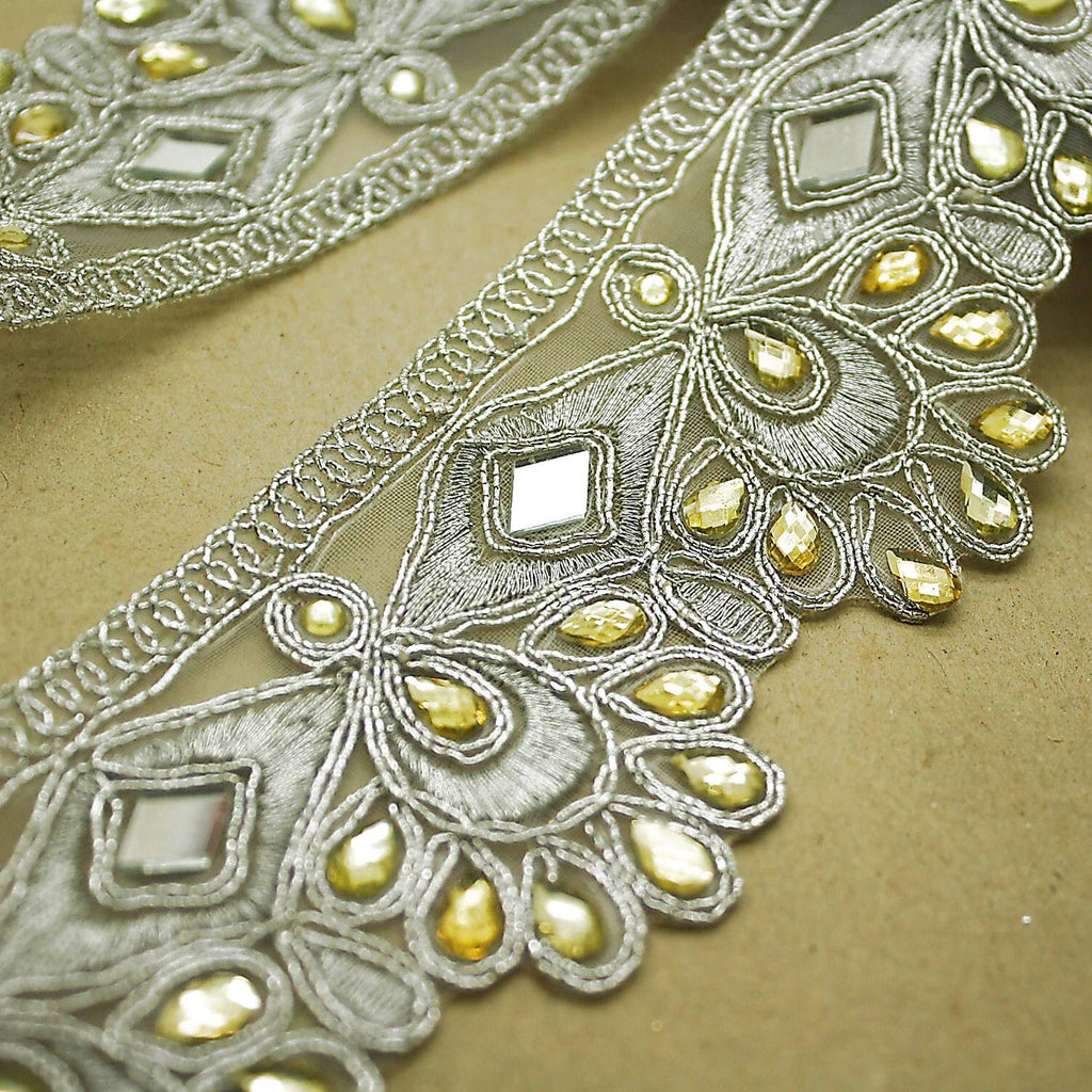 SILVER RHINESTONE MIRROR RHINESTONE TRIM - sarahi.NYC