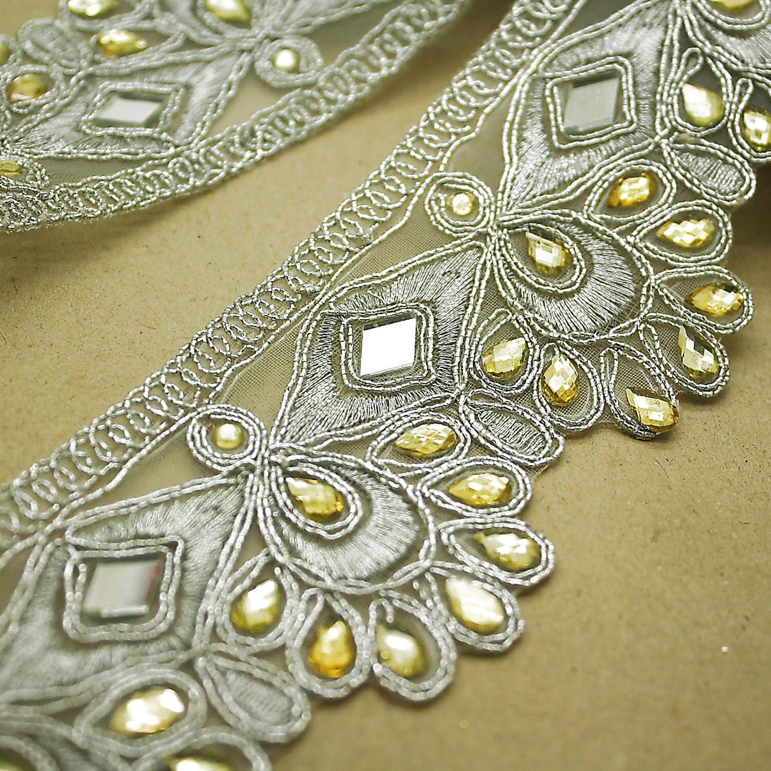 SILVER RHINESTONE MIRROR RHINESTONE TRIM - sarahi.NYC