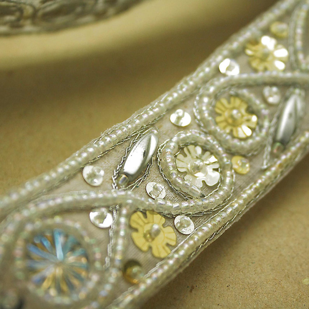 WHITE BEADED SEQUIN TRIM - sarahi.NYC