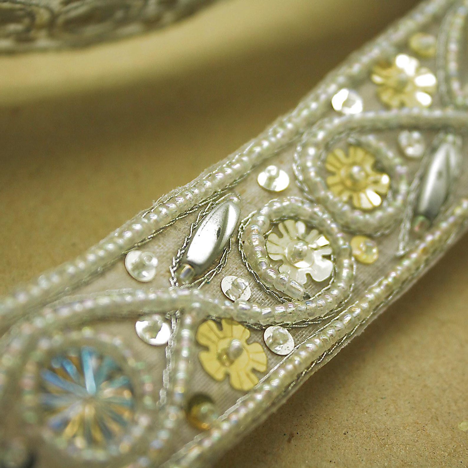 WHITE BEADED SEQUIN TRIM - sarahi.NYC