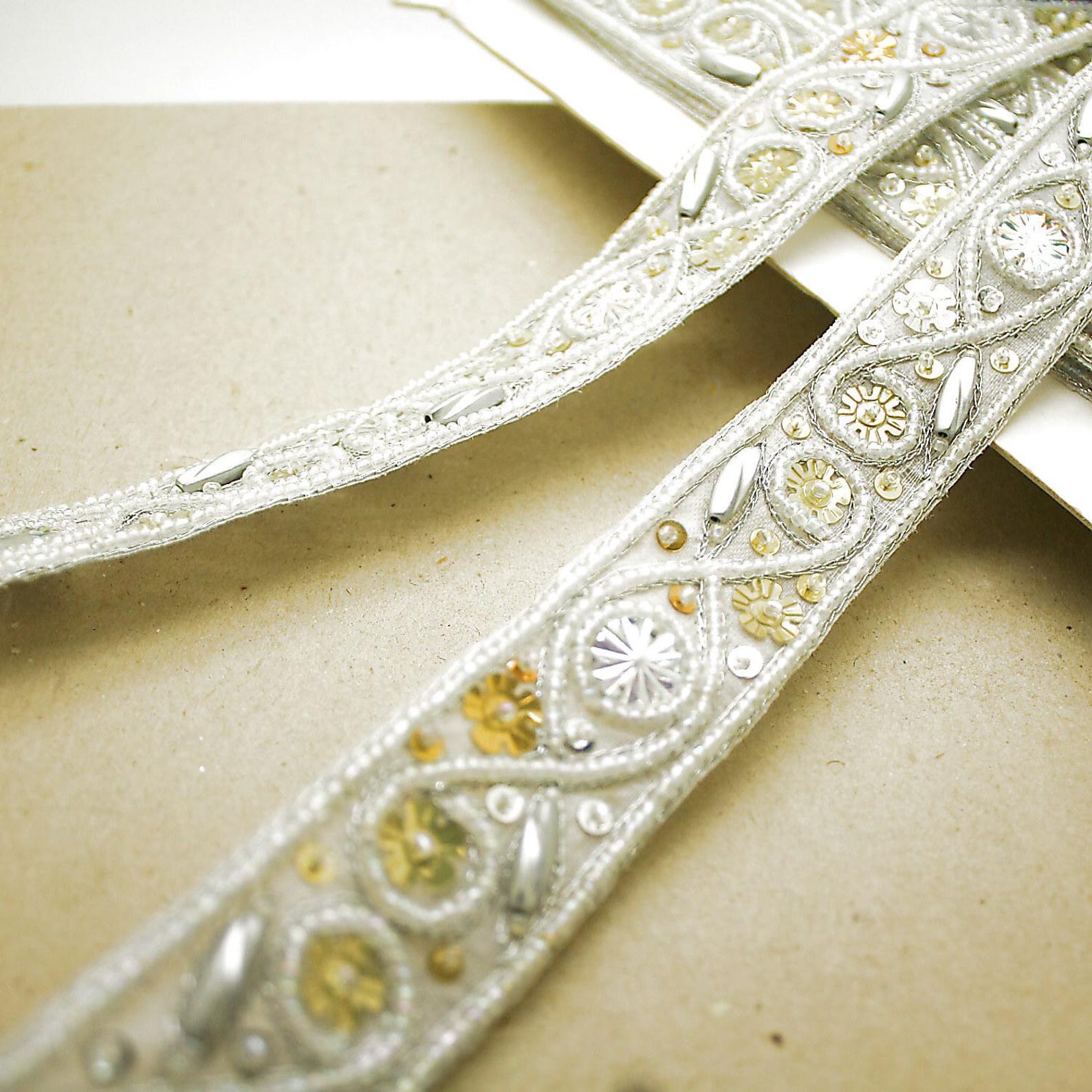 WHITE BEADED SEQUIN TRIM - sarahi.NYC