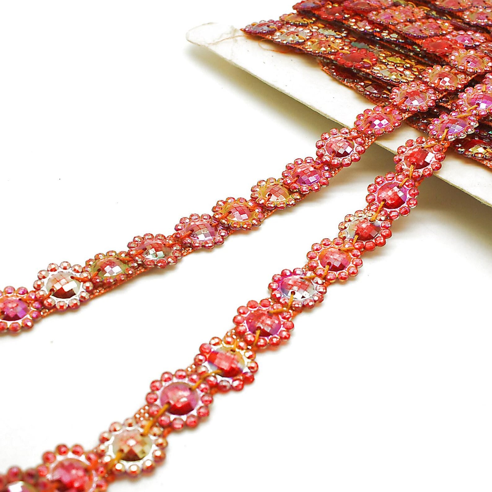 RED IRIDESCENT GEM TRIM - sarahi.NYC