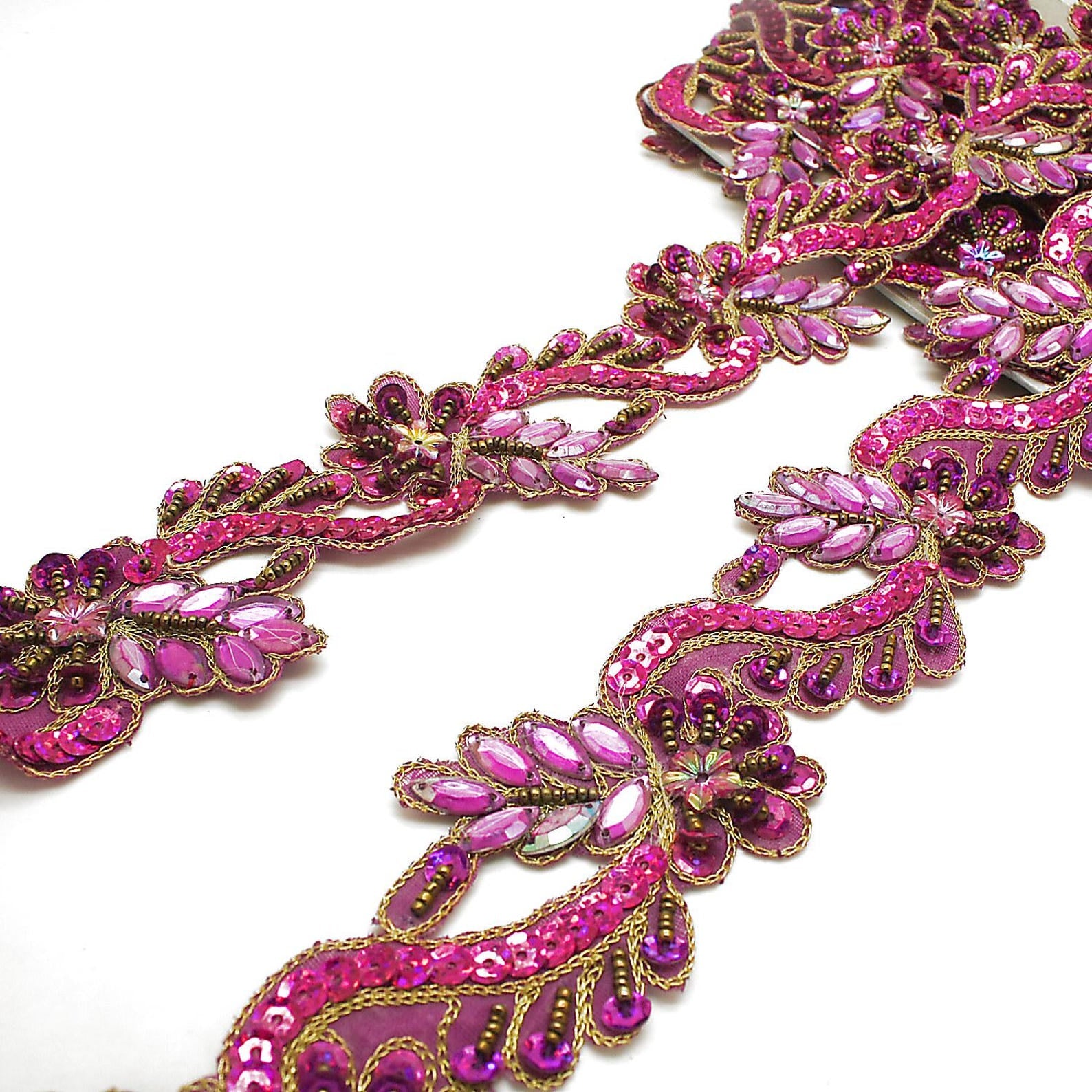 PINK CERISE FLOWER RHINESTONE TRIM - sarahi.NYC