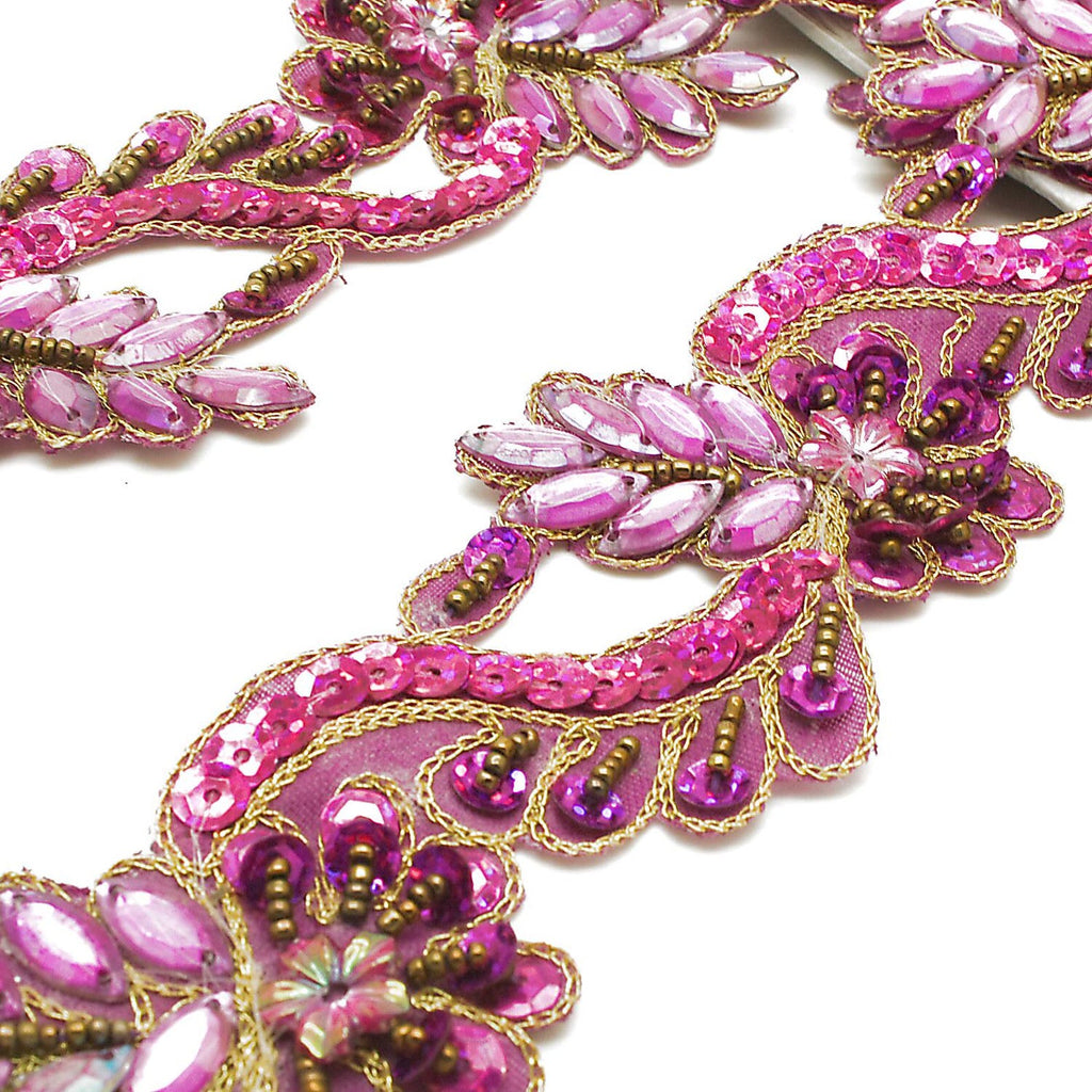 PINK CERISE FLOWER RHINESTONE TRIM - sarahi.NYC