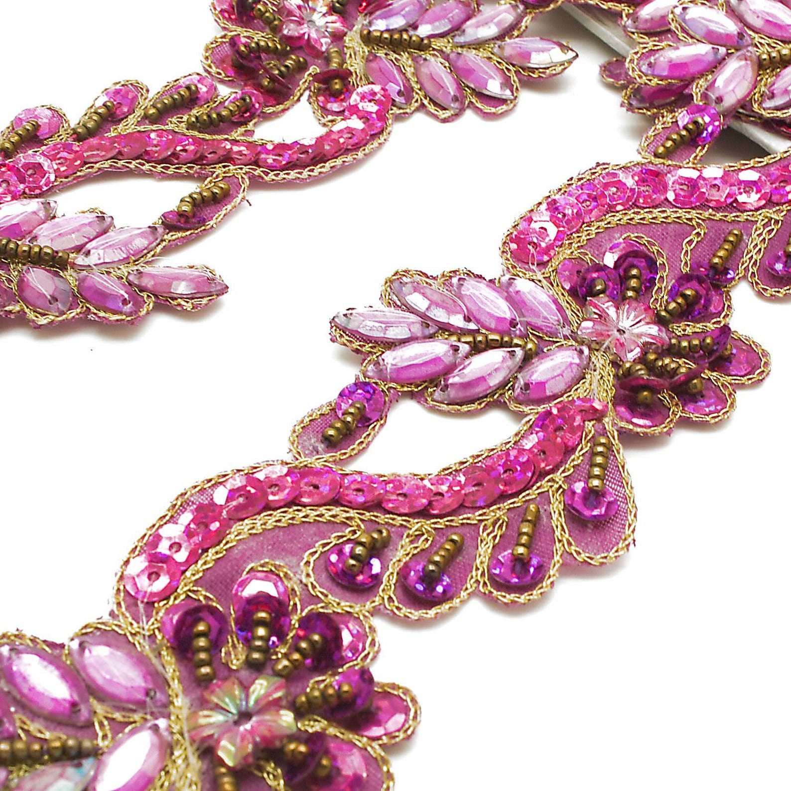 PINK CERISE FLOWER RHINESTONE TRIM - sarahi.NYC
