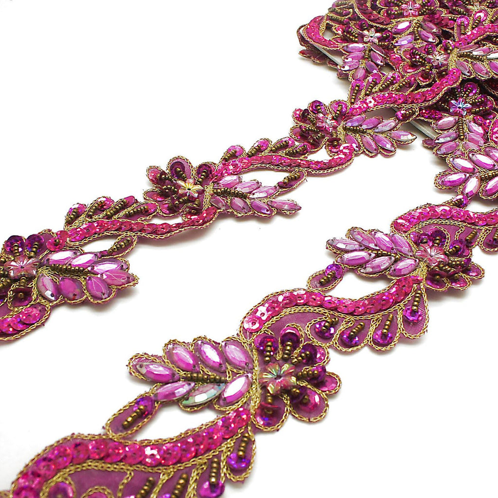 PINK CERISE FLOWER RHINESTONE TRIM - sarahi.NYC