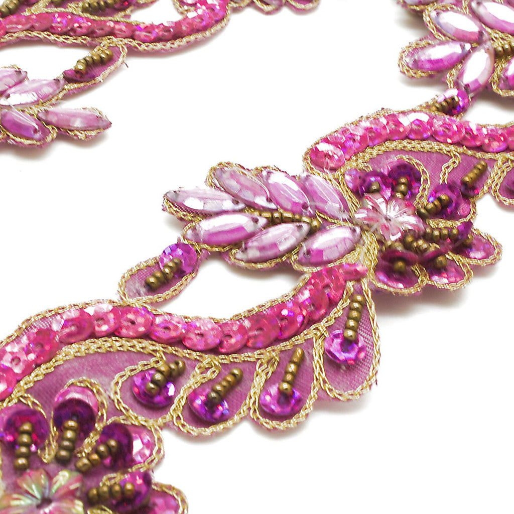 PINK CERISE FLOWER RHINESTONE TRIM - sarahi.NYC